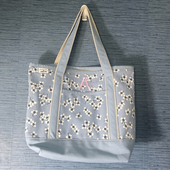 Draper James Handbags - Draper James Lands End collaboration heavy canvas blue floral tote monogram A